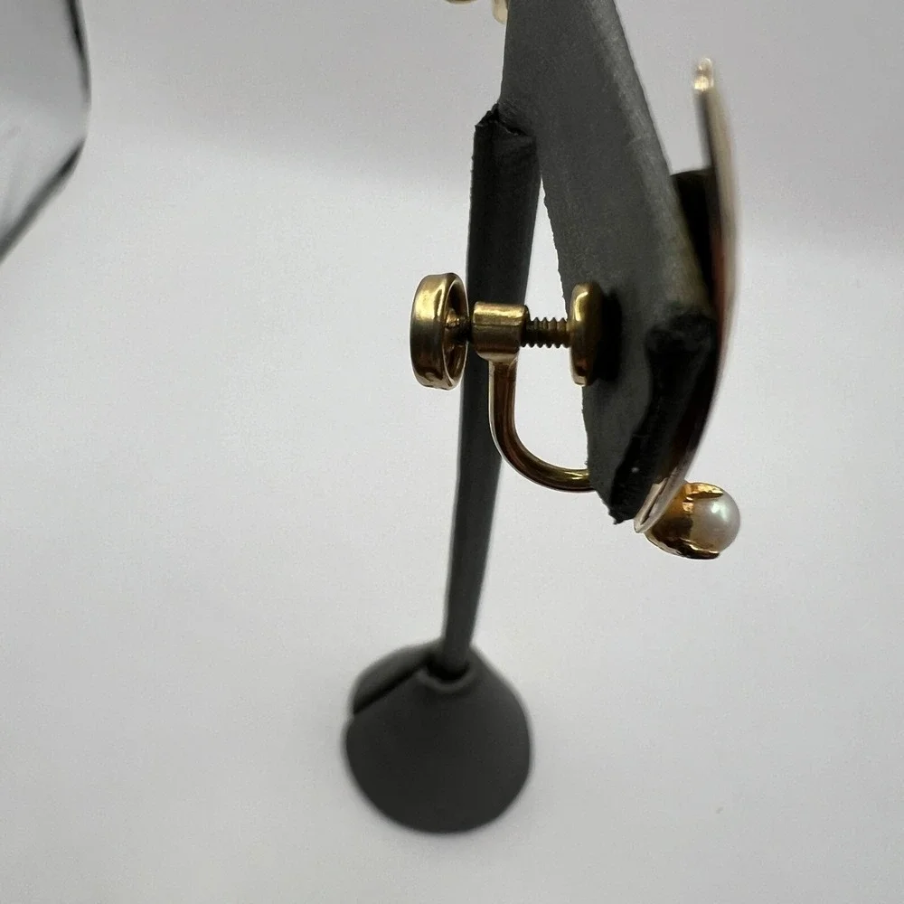Vintage Screw Back Earrings Faux Pearl 1/20 12K GF Shiny Brushed‎ Freeform